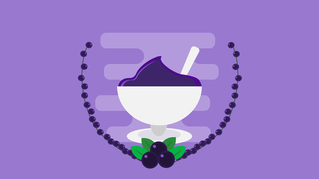 Tijela de A&ccedil;a&iacute; com uma colher e uma grinalda de galhos com frutas