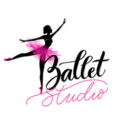 Dance studio logo with young ballerina