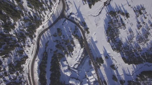 4K flat aerial view of praz de lys ski station in the French Alps in France - Log 