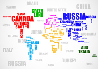 Obraz na płótnie Canvas Typography colorful world map with country names. Vector