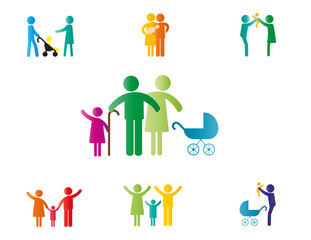 Family pictogram with parents and kids or couples.