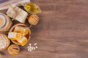 Honeycomb, sea salt, oatmeal and handmade soap with honey