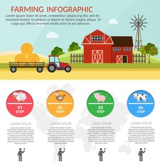 Farming cartoon infographic vector set elements.
