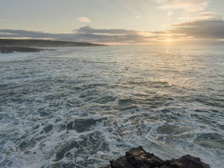 Sunset over the Atlantic ocean, The Burren region, Wild Atlantic Way, West coast of Ireland.