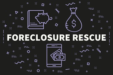 Conceptual business illustration with the words foreclosure rescue