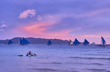 Beautiful sunset on Boracay white beach, Philippines