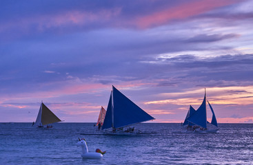Beautiful sunset on Boracay white beach, Philippines