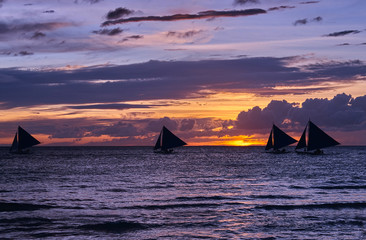 Beautiful sunset on Boracay white beach, Philippines