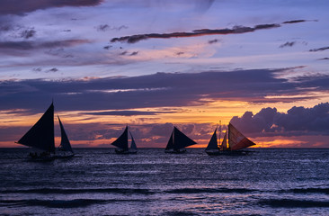 Beautiful sunset on Boracay white beach, Philippines