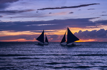 Beautiful sunset on Boracay white beach, Philippines