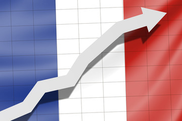 Arrow up on the flag of France as background