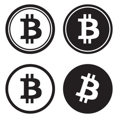 Bitcoin Black and White Silhouette Vector Illustrations