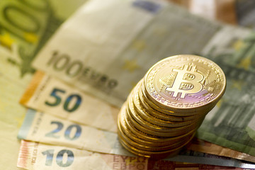 Bitcoin and euros - Stock image