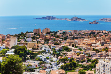 Obraz premium View of Marseille and If castle at Frioul Islands
