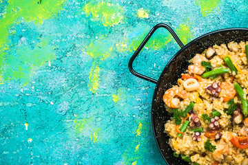 Traditional spanish paella with seafood