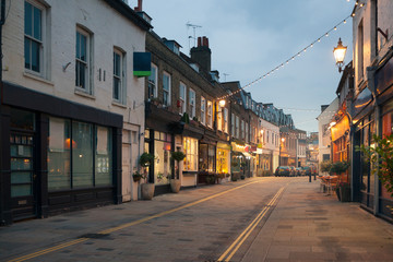 a romantic view of church street in Richmond at sunset with all signs and ads removed - obrazy, fototapety, plakaty