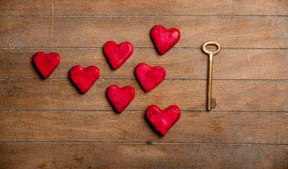 Metal key and heart shape cookies