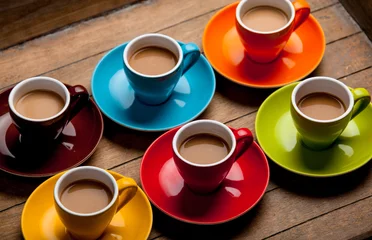 Tuinposter Six colorful cups of coffee © Masson
