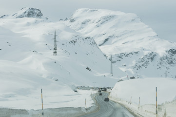 Silvaplana, Julierpass, Passstrasse, Bergstrasse, Passhöhe, Engadin, Oberengadin, Alpen, Graubünden, Winter, Schweiz