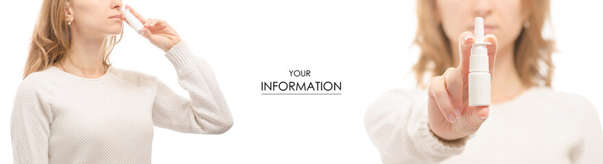 Female hands medicine nose nazal spray medicine healthy cold flu disease set pattern