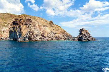 Fototapeta na wymiar Rocky cliff coast of the Lipari Island