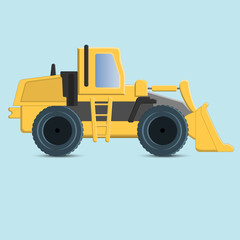 Construction machinery-bulldozer. A powerful tractor with a blade.