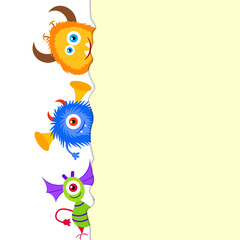 Template monsters party card or flyer with space for text.  Design template for card,  cover, diary, invitation. Background for celebrations, event, holidays.