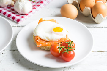 breakfast brunch eggs ham smoked salmon coffee cappuccino table share