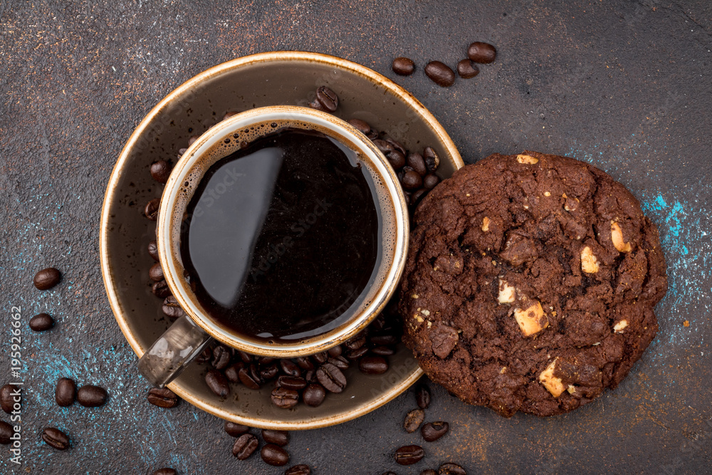 Wall mural Cup of coffee and chocolate chip cookies