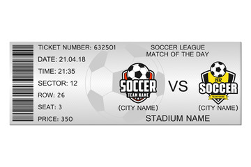 Soccer ticket design. Template for football stadium ticket. Vector illustration.