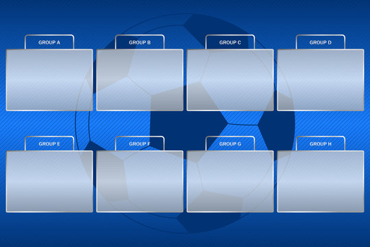 Soccer championship groups scheme. Football tournament group bracket at blue background with ball. Vector.