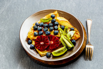 Pancakes and fruits