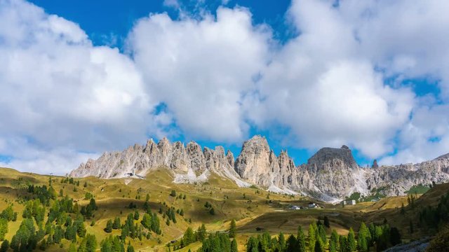 Time Lapse of Dolomites Italy landscape Pizes de Cir Ridge in South Tyrol, Western Dolomites - Italy tourist attraction for nature travel and outdoor acticity. Breathtaking landscape of Northern Italy