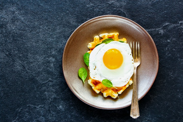 Waffles with fried egg
