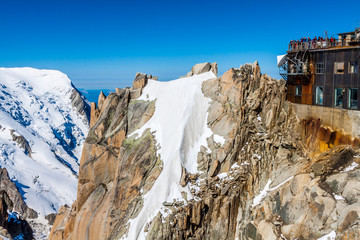Fototapeta na wymiar View of the rock of Aiguille du Midi, mont-Blanc, France, by beautiful weather