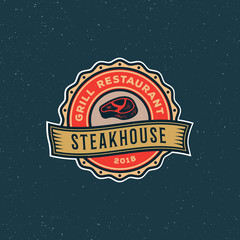 Obraz premium vintage steak house logo. retro styled grill restaurant emblem. vector illustration
