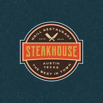 vintage steak house logo. retro styled grill restaurant emblem. vector illustration