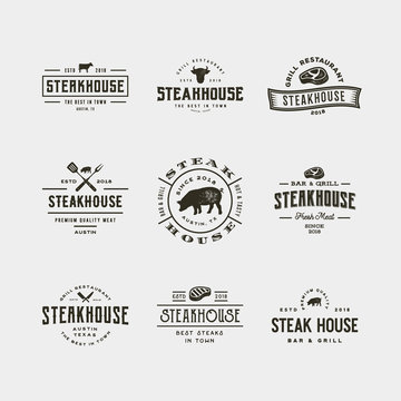 set of vintage steak house logos. vector illustration