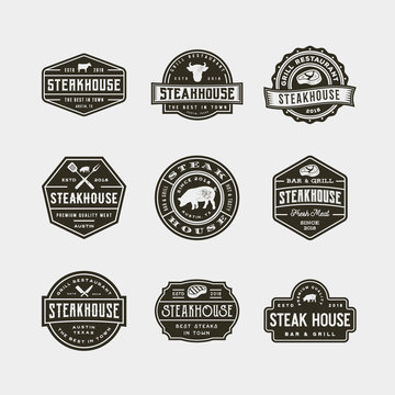 set of vintage steak house logos. vector illustration
