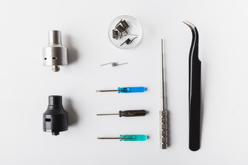 Vaping tools with white background, rda, coil