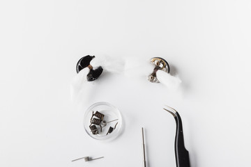 Vaping tools with white background, rda, coil, cotton