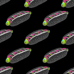 Hot dog seamless pattern. Cartoon style pattern design.