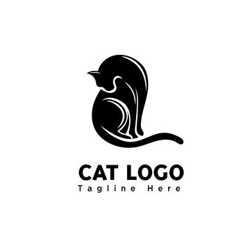 silhouette art cute cat logo