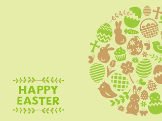 イースター　フラットアイコンの丸型のカード