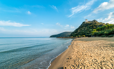 View of calm sea and Punta Ala beach in Tuscany, Italy