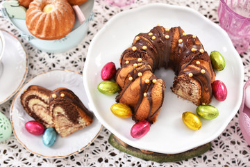 top view of easter traditional cakes on festive table