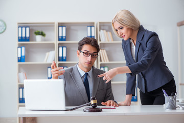 Lawyer discussing legal case with client