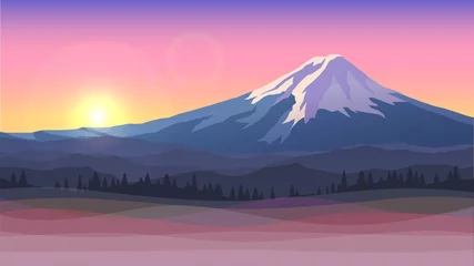 Vektorillustration mit dem Berg Fuji, Sonnenuntergang © lidiia