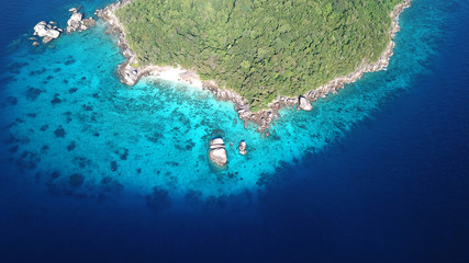 Tropical island in sea. Similan Islands, Thailand. Aerial photo