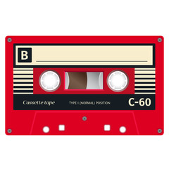 Obraz premium Plastic audio cassette tape. Realistic illustration Isolated on white.